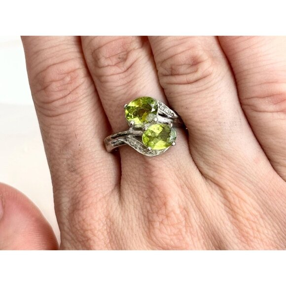 Bypass Shank Peridot Double Oval Multi Gemstone 925 Vintage Ring - sz 8 - Picture 9 of 10